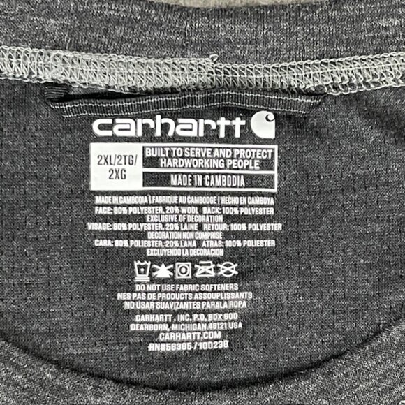 Carhartt Force Mens 2XL Heaveweight Base Layer Chest Pocket MBL119 Wool Blend - Picture 6 of 9
